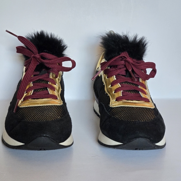POLLINI Mesh-paneled Metallic and Fur Suede Sneakers size 37 - Picture 2 of 10